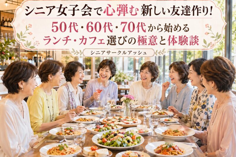 楽しく笑顔で会話を弾ませる50代・60代・70代のシニア女子会ランチの様子